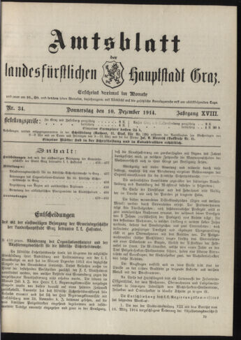 Amtsblatt der landesfürstlichen Hauptstadt Graz 19141210 Seite: 1