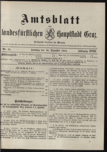 Amtsblatt der landesfürstlichen Hauptstadt Graz 19141220 Seite: 1