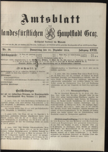 Amtsblatt der landesfürstlichen Hauptstadt Graz 19141231 Seite: 1