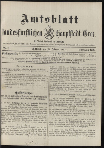 Amtsblatt der landesfürstlichen Hauptstadt Graz 19150120 Seite: 1