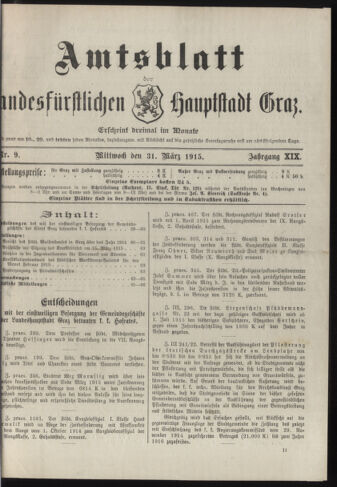 Amtsblatt der landesfürstlichen Hauptstadt Graz 19150331 Seite: 1