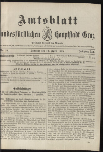 Amtsblatt der landesfürstlichen Hauptstadt Graz 19150410 Seite: 1