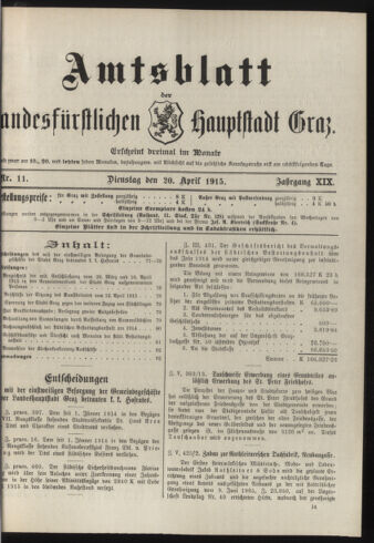 Amtsblatt der landesfürstlichen Hauptstadt Graz 19150420 Seite: 1