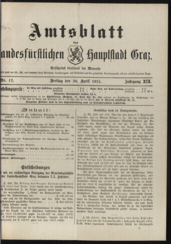 Amtsblatt der landesfürstlichen Hauptstadt Graz 19150430 Seite: 1