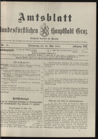 Amtsblatt der landesfürstlichen Hauptstadt Graz 19150520 Seite: 1