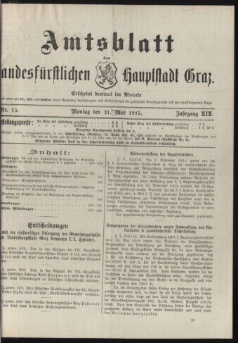 Amtsblatt der landesfürstlichen Hauptstadt Graz 19150531 Seite: 1