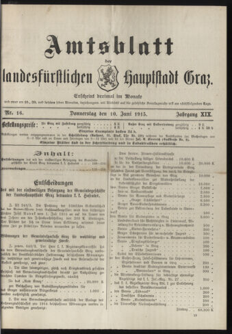 Amtsblatt der landesfürstlichen Hauptstadt Graz 19150610 Seite: 1