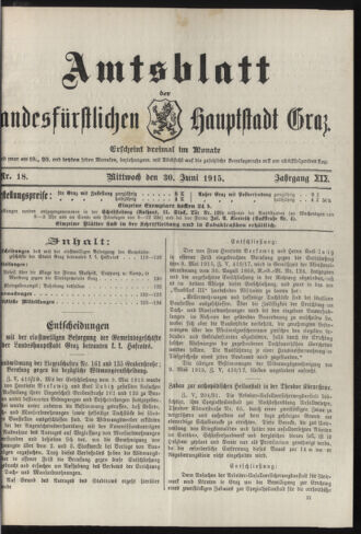 Amtsblatt der landesfürstlichen Hauptstadt Graz 19150630 Seite: 1