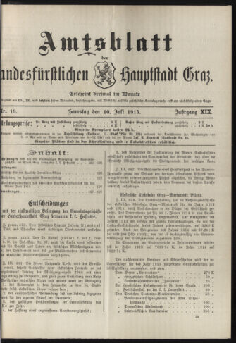 Amtsblatt der landesfürstlichen Hauptstadt Graz 19150710 Seite: 1