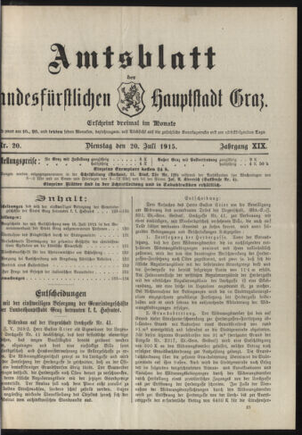 Amtsblatt der landesfürstlichen Hauptstadt Graz 19150720 Seite: 1