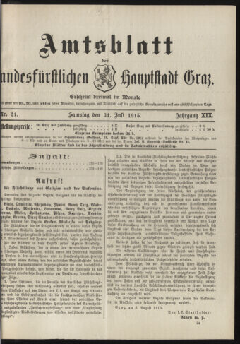 Amtsblatt der landesfürstlichen Hauptstadt Graz 19150731 Seite: 1