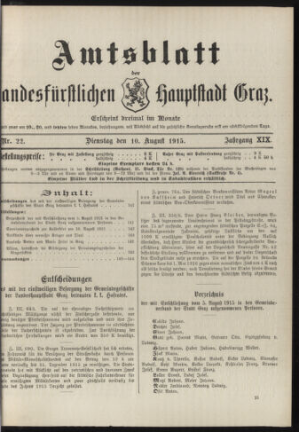 Amtsblatt der landesfürstlichen Hauptstadt Graz 19150810 Seite: 1