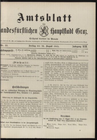 Amtsblatt der landesfürstlichen Hauptstadt Graz 19150820 Seite: 1