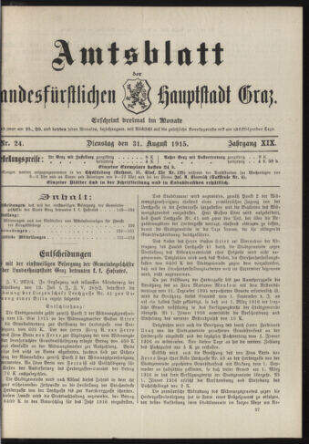 Amtsblatt der landesfürstlichen Hauptstadt Graz 19150831 Seite: 1