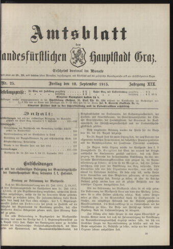 Amtsblatt der landesfürstlichen Hauptstadt Graz 19150910 Seite: 1