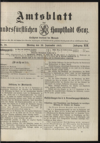 Amtsblatt der landesfürstlichen Hauptstadt Graz 19150920 Seite: 1