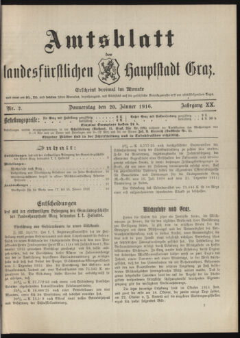 Amtsblatt der landesfürstlichen Hauptstadt Graz 19160120 Seite: 1