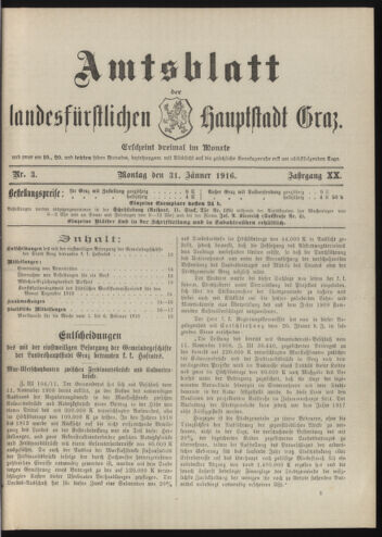 Amtsblatt der landesfürstlichen Hauptstadt Graz 19160131 Seite: 1