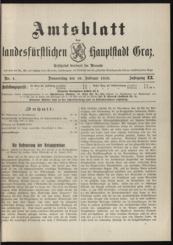 Amtsblatt der landesfürstlichen Hauptstadt Graz 19160210 Seite: 1