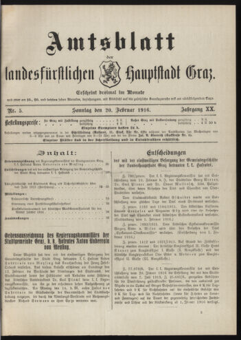 Amtsblatt der landesfürstlichen Hauptstadt Graz 19160220 Seite: 1