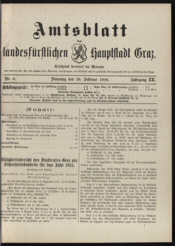 Amtsblatt der landesfürstlichen Hauptstadt Graz 19160229 Seite: 1