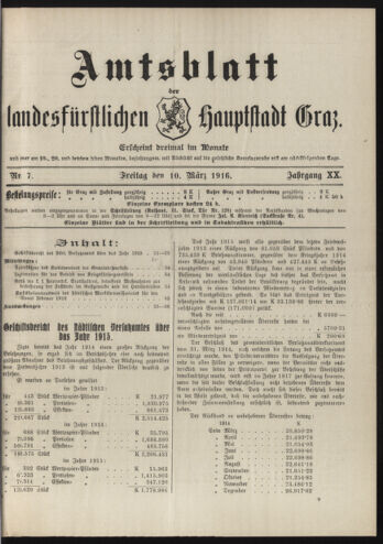 Amtsblatt der landesfürstlichen Hauptstadt Graz 19160310 Seite: 1