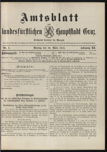 Amtsblatt der landesfürstlichen Hauptstadt Graz 19160320 Seite: 1