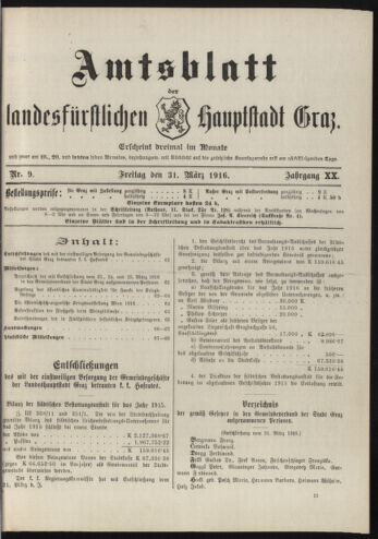 Amtsblatt der landesfürstlichen Hauptstadt Graz 19160331 Seite: 1