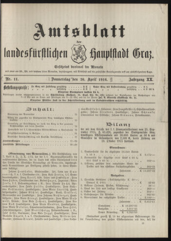 Amtsblatt der landesfürstlichen Hauptstadt Graz 19160420 Seite: 1