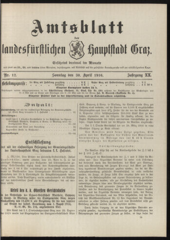 Amtsblatt der landesfürstlichen Hauptstadt Graz 19160430 Seite: 1