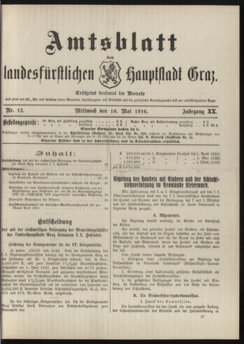 Amtsblatt der landesfürstlichen Hauptstadt Graz 19160510 Seite: 1