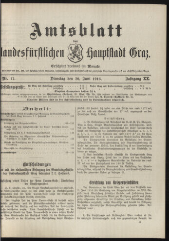 Amtsblatt der landesfürstlichen Hauptstadt Graz 19160620 Seite: 1