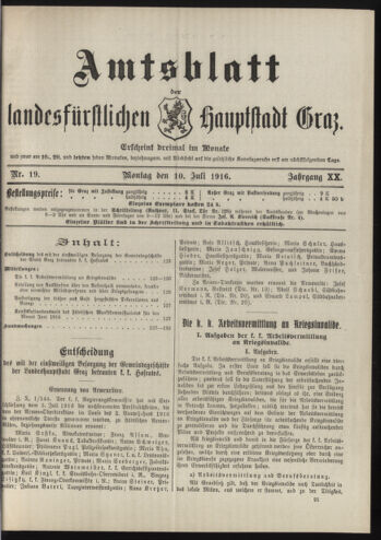 Amtsblatt der landesfürstlichen Hauptstadt Graz 19160710 Seite: 1