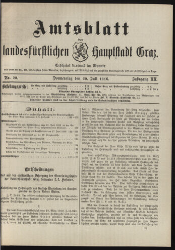 Amtsblatt der landesfürstlichen Hauptstadt Graz 19160720 Seite: 1