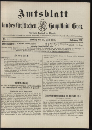 Amtsblatt der landesfürstlichen Hauptstadt Graz 19160731 Seite: 1