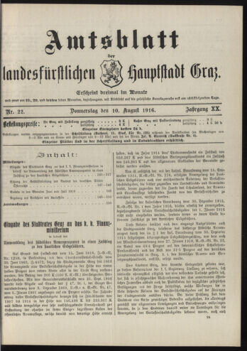 Amtsblatt der landesfürstlichen Hauptstadt Graz 19160810 Seite: 1