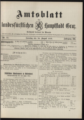 Amtsblatt der landesfürstlichen Hauptstadt Graz 19160820 Seite: 1