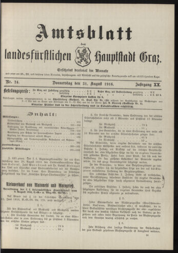 Amtsblatt der landesfürstlichen Hauptstadt Graz 19160831 Seite: 1