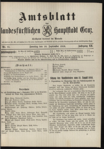 Amtsblatt der landesfürstlichen Hauptstadt Graz 19160910 Seite: 1