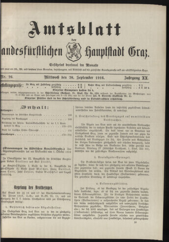 Amtsblatt der landesfürstlichen Hauptstadt Graz 19160920 Seite: 1