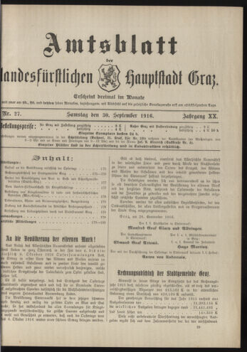 Amtsblatt der landesfürstlichen Hauptstadt Graz 19160930 Seite: 1