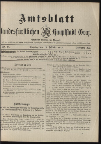 Amtsblatt der landesfürstlichen Hauptstadt Graz 19161010 Seite: 1