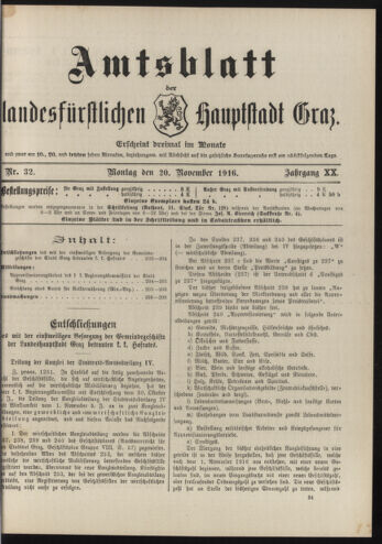 Amtsblatt der landesfürstlichen Hauptstadt Graz 19161120 Seite: 1