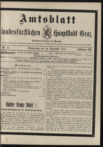 Amtsblatt der landesfürstlichen Hauptstadt Graz 19161130 Seite: 1