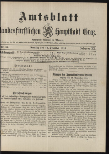 Amtsblatt der landesfürstlichen Hauptstadt Graz 19161210 Seite: 1