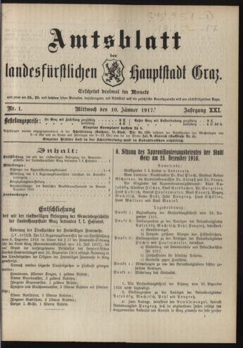 Amtsblatt der landesfürstlichen Hauptstadt Graz 19170110 Seite: 1