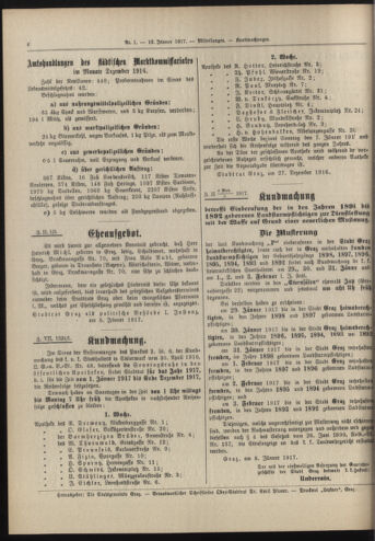 Amtsblatt der landesfürstlichen Hauptstadt Graz 19170110 Seite: 6