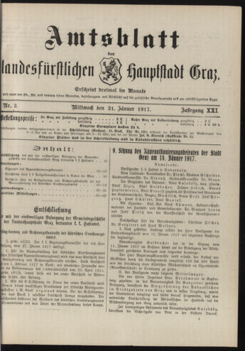 Amtsblatt der landesfürstlichen Hauptstadt Graz 19170131 Seite: 1