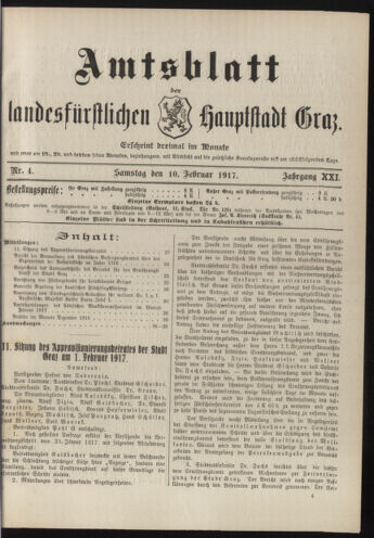 Amtsblatt der landesfürstlichen Hauptstadt Graz 19170210 Seite: 1