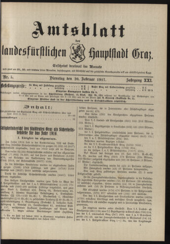 Amtsblatt der landesfürstlichen Hauptstadt Graz 19170220 Seite: 1